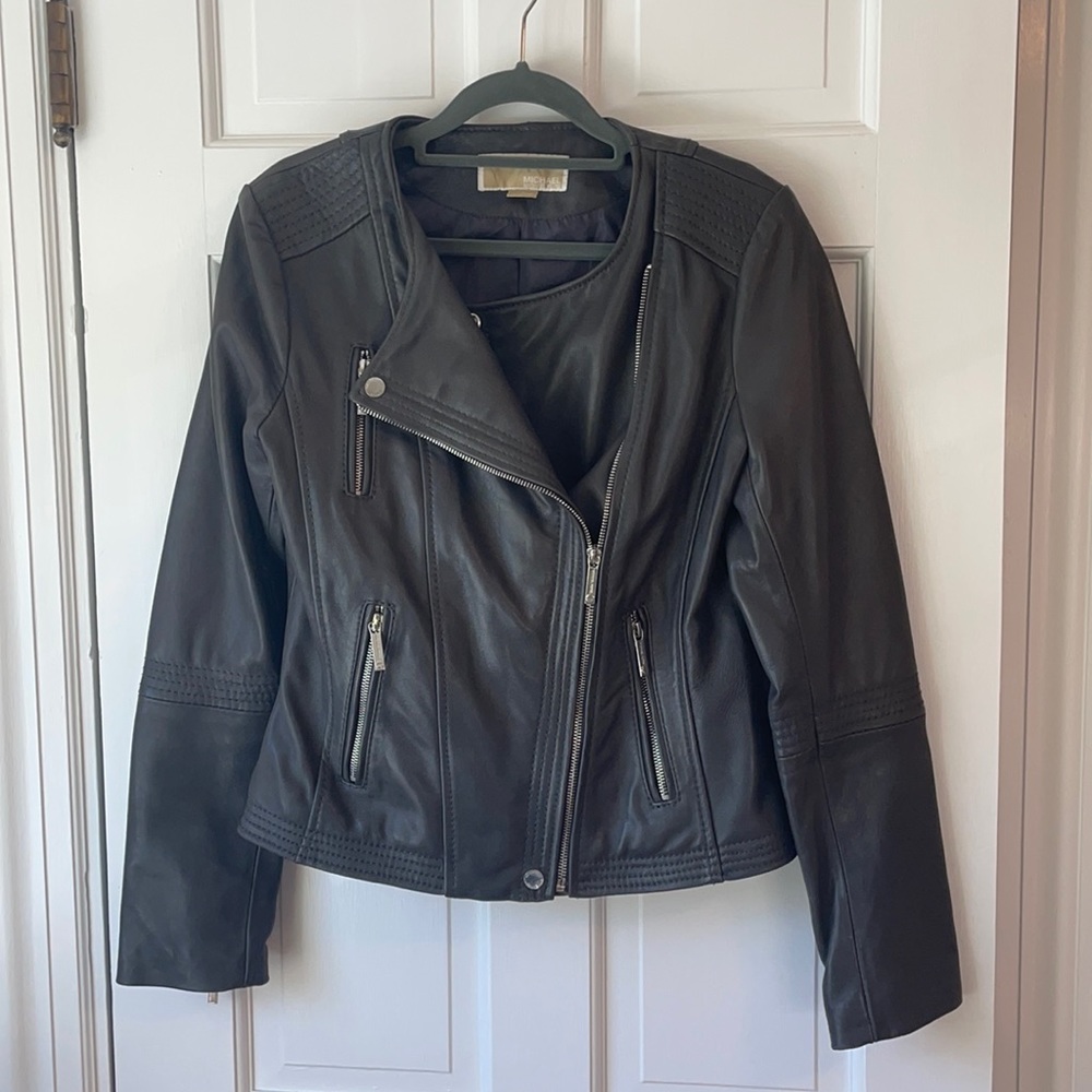 Michael Kora Grey Biker Leather Jacket